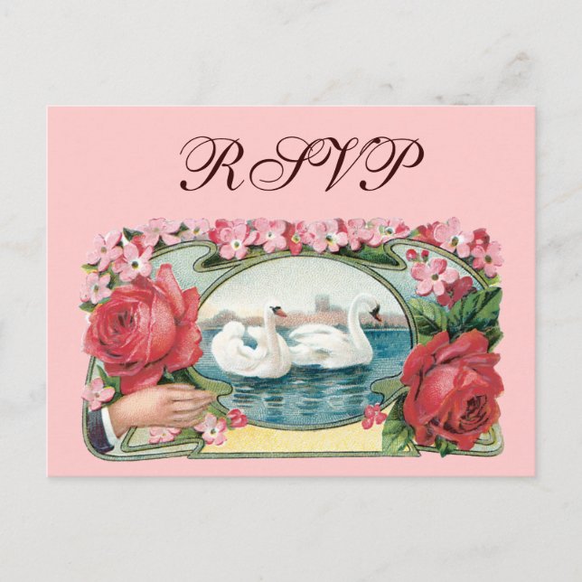 Postales de personalizado RSVP Rosas y Cisnes (Anverso)