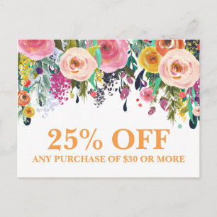 Postales de promociones de marketing floral pintad