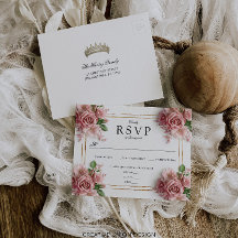 Postales de Quinceañera Pink Rose Crown Birday RSV