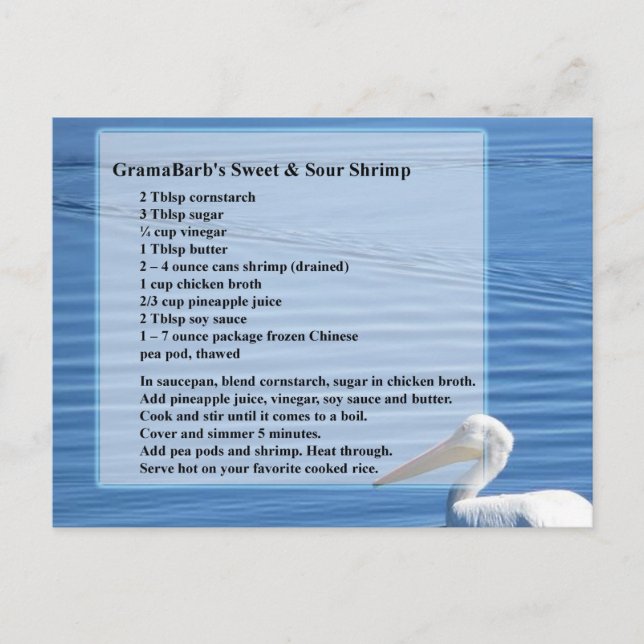 Postales de receta de gambas dulces y amargas (Anverso)