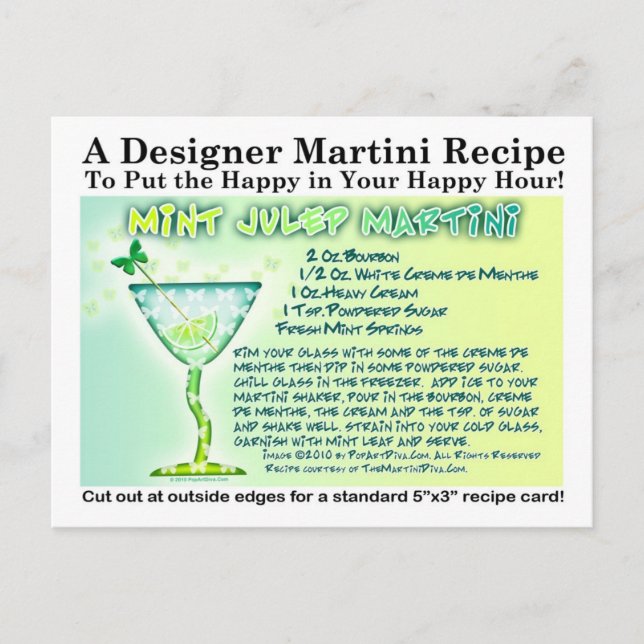 Postales de receta de Mint Julep Martini (Anverso)