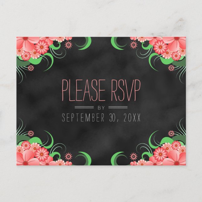 Postales de respuesta de RSVP de floral rosa de pi (Anverso)