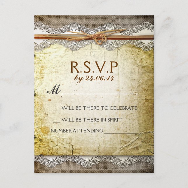 postales de rsvp bodas con problemas rústicos (Anverso)