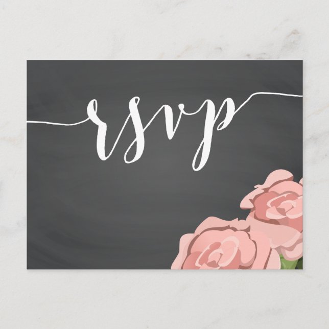 Postales de RSVP de Boda de Chalkboard Floral pers (Anverso)