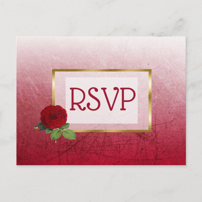 Postales de RSVP de boda de Rosa con aspecto rojo  (Anverso)