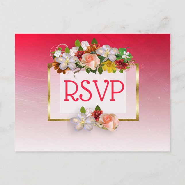 Postales de RSVP de boda floral con sabor rojo y d (Anverso)