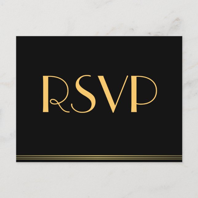 Postales de RSVP de Boda Gatsby Black Gold (Anverso)