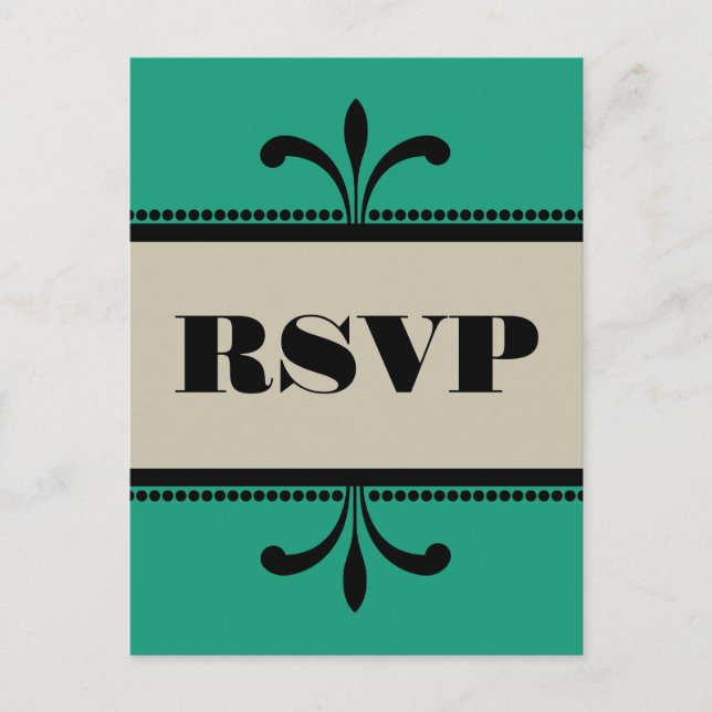 Postales de RSVP de estilo Art Deco Verde/Beige (Anverso)