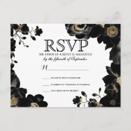 Postales de RSVP de Floral Negra con acento dorado