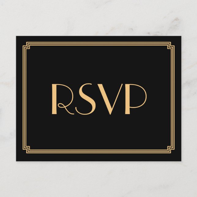 Postales de RSVP de la gran boda negra del Art Dec (Anverso)