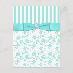 Postales de RSVP floral de rayas azules y blancas 