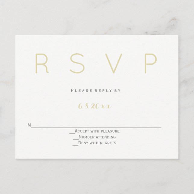Postales de Rsvp para bodas modernas y doradas (Anverso)