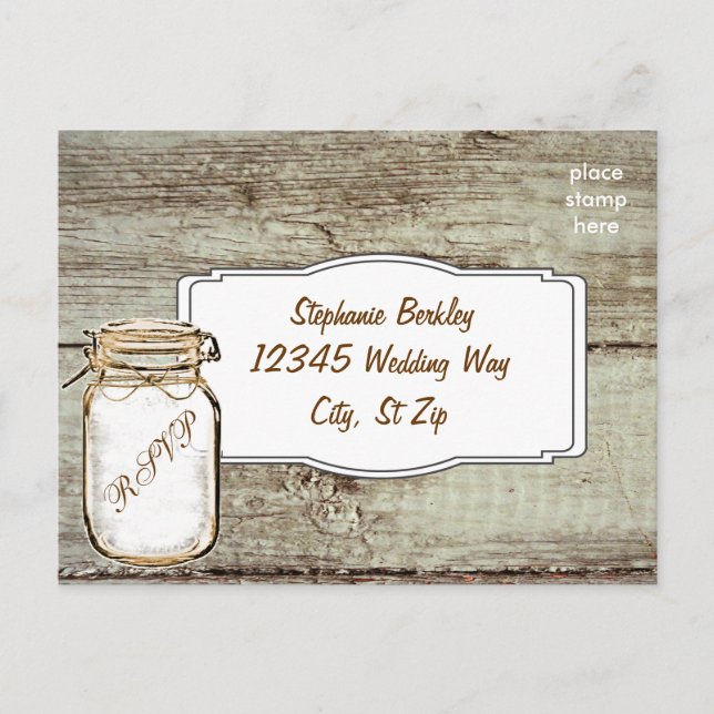 Postales de Rustic Mason Jar Barn Wood Wedding RSV (Anverso)