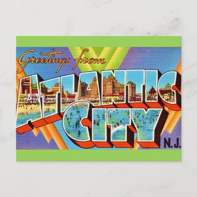 Postales de saludos de NJ de Atlantic City (Anverso)