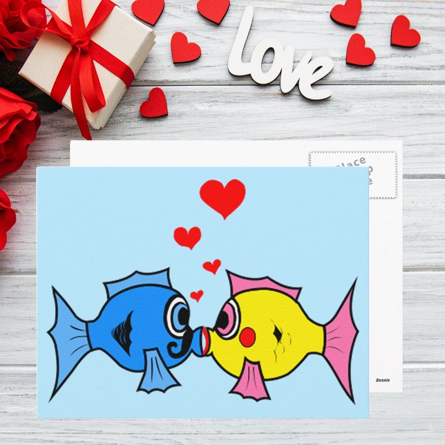 Postales de San Valentín besando peces en amor (Valentine Kissing Fish in Love Postcard)