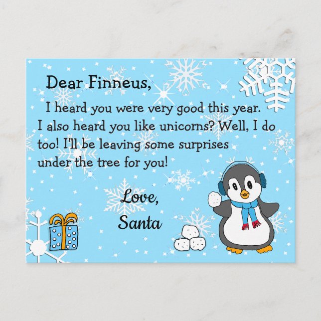 Postales de Santa Claus: Pingüino de vacaciones y  (Anverso)