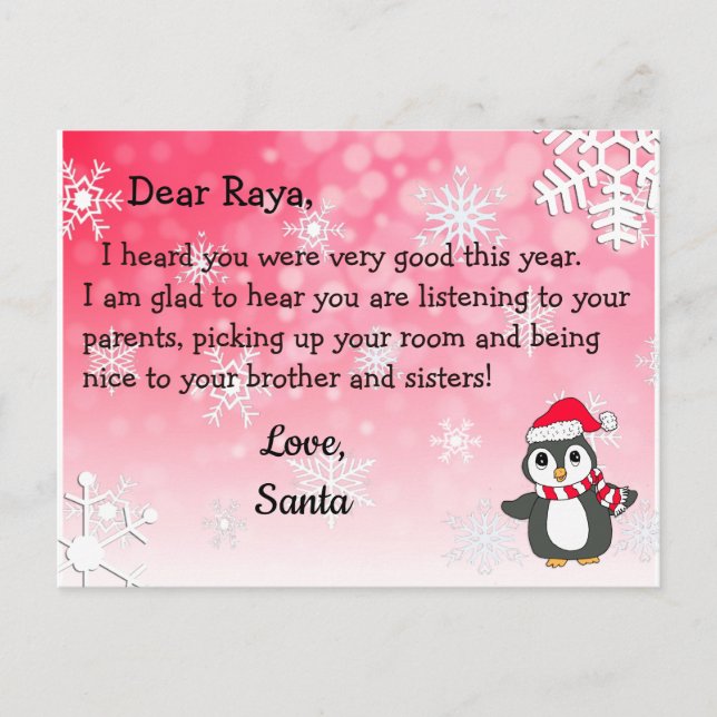 Postales de Santa Claus: Pingüino Rojo en Santa Ha (Anverso)