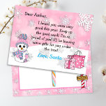 Postales de Santa Claus: Un hombre de nieve lindo<br><div class="desc">Bonitos con copos de nieve,  un lindo muñeco de nieve y una festiva conejita carta personalizada de Santa Claus en el frente. La parte de atrás tiene un lugar para que su hijo escriba la lista de deseos de sus Navidades.</div>