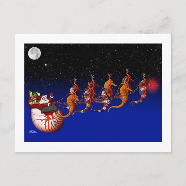 Postales de Santa Claus y Seahorse Sleigh (Anverso)