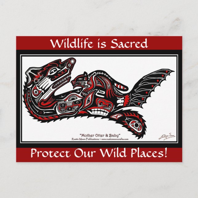 Postales de SEA OTTER & BABY (estilo Haida) (Anverso)
