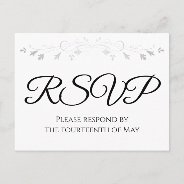 Postales de Silver Flourish Elegant Wedding RSVP (Anverso)