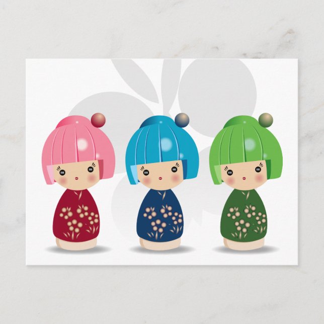 Postales de trillizos de Kokeshi (Anverso)
