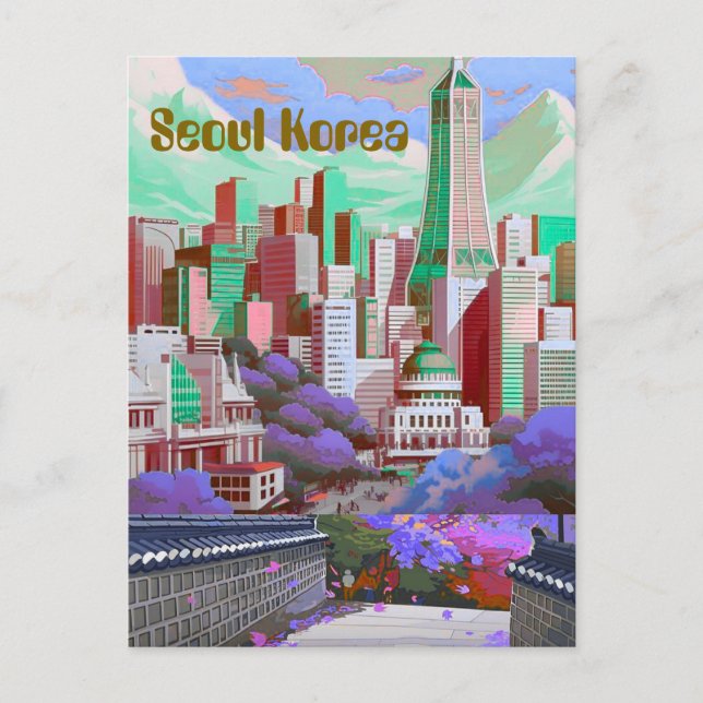 Postales de viaje de Seúl Corea, Skyline de Seúl,  (Anverso)