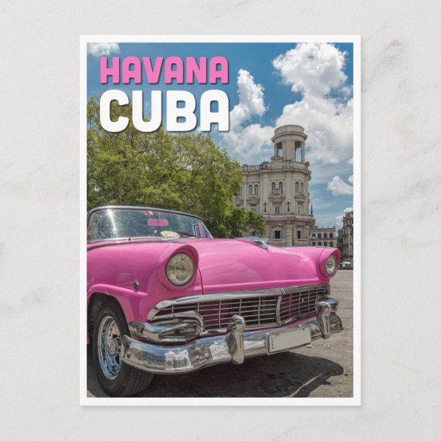 Postales de viaje en coche vintage de La Habana Cu (Anverso)