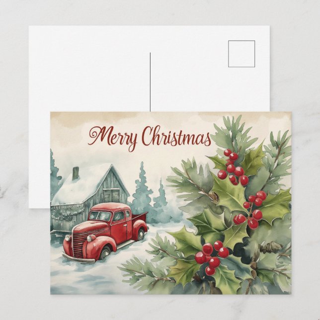 Postales de viejos Navidades de camiones rojos (Anverso / Reverso)