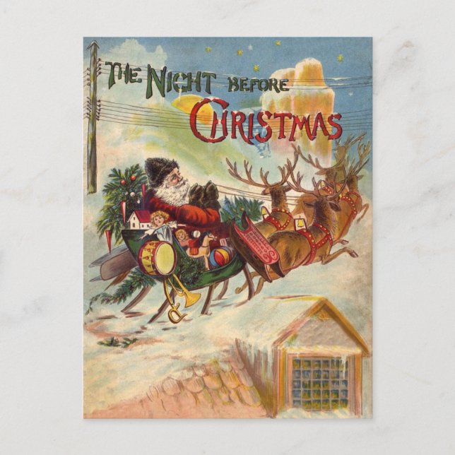 Postales de Vintage Santa Claus Reindeer Sleigh (Anverso)