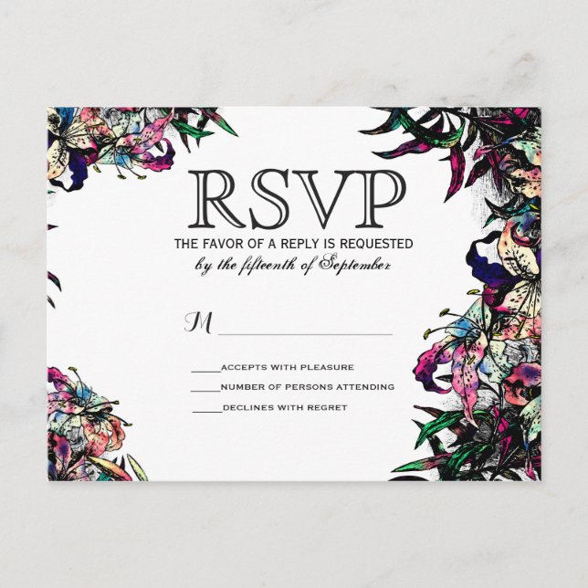 Postales de Watercolor Dragon Lilies RSVP (Anverso)