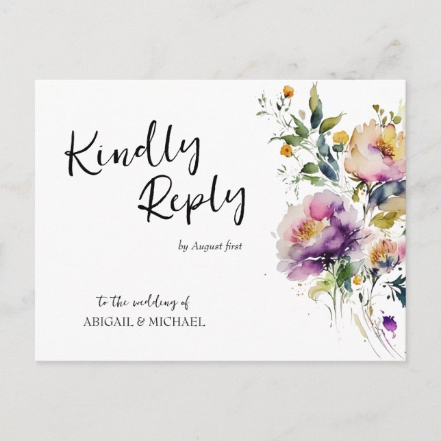Postales de Watercolor Floral Wedding RSVP (Anverso)