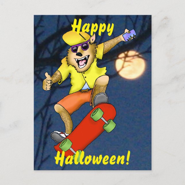 Postales de Werewolf Skateboarder Halloween (Anverso)