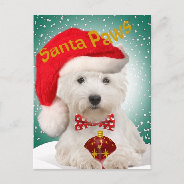 Postales de Westie Santa Paws (Anverso)
