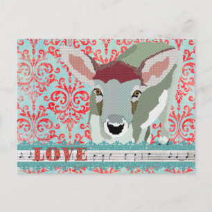 Postales Dearly Deer Red & Turqoise Love Damask