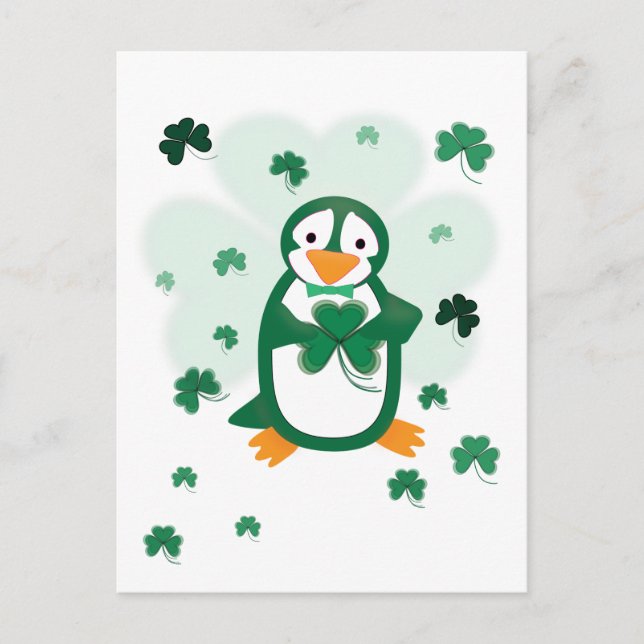 Postales del Día de Patrick Penguin St. Patrick (Anverso)