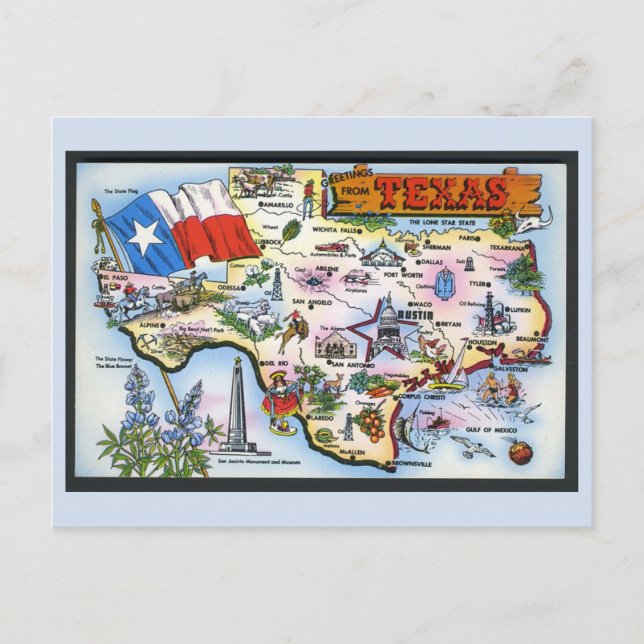 Postales del mapa del estado de Texas (Anverso)