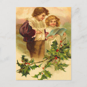 Postales del navidad del acebo del vintage