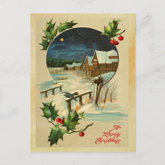 Postales del navidad del acebo del vintage (Anverso)