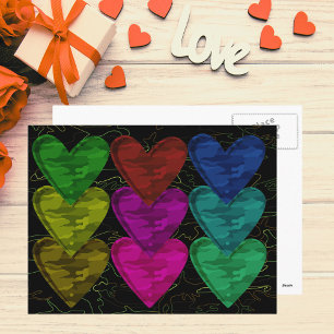 Postales del patrón de colores del corazón del cam