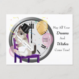 Postales del reloj de gatito de Año Nuevo