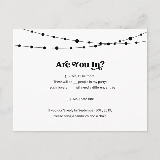 Postales divertidas y divertidas de Sushi RSVP - K (Anverso)