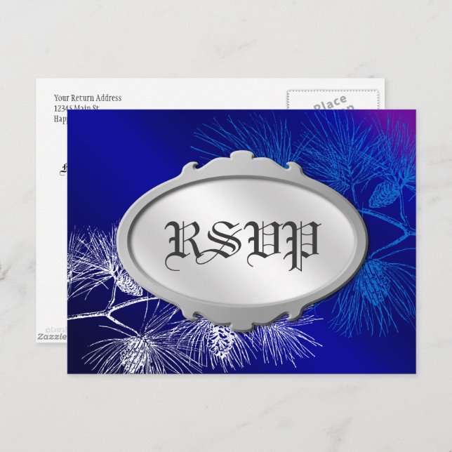 Postales editables de Pino blanco azul para vacaci (Anverso / Reverso)