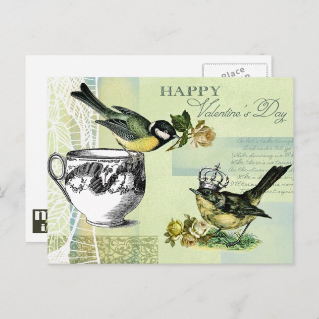 Postales El día de San Valentín de aves de época (Anverso / Reverso)