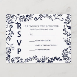 Postales elegantes de RSVP floral blanca y azul de