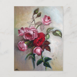 Postales florales de rosas rosadas y rojas