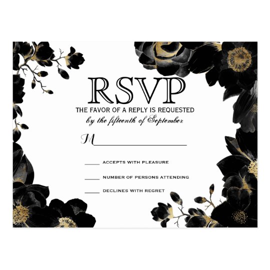 Postales florales negras acentuadas de oro de RSVP