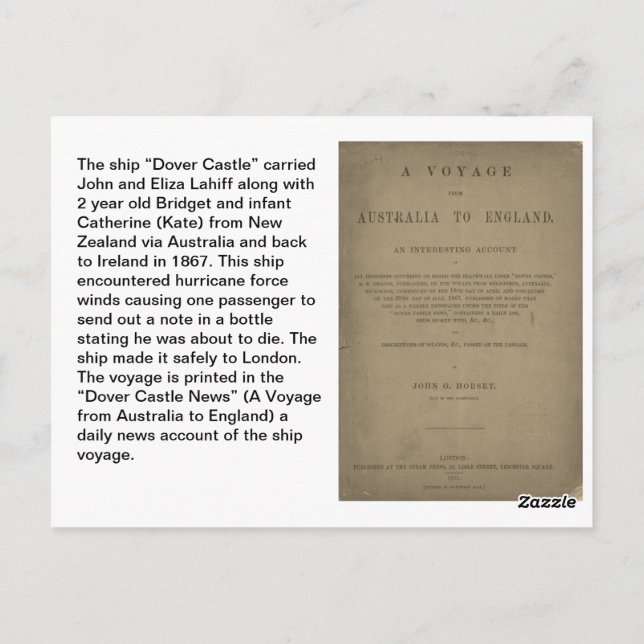 Postales genealógicas de Lahiff "Castillo Dover" (Reverso)