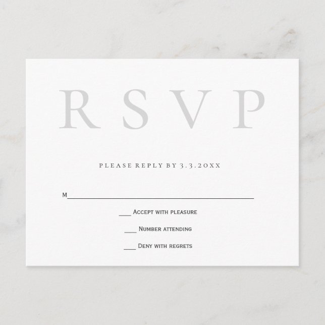 Postales gris simples de boda rsvp (Anverso)