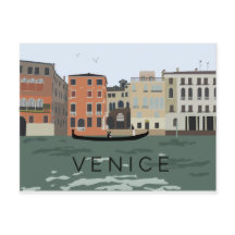 Postales ilustradas de Venecia Gondola